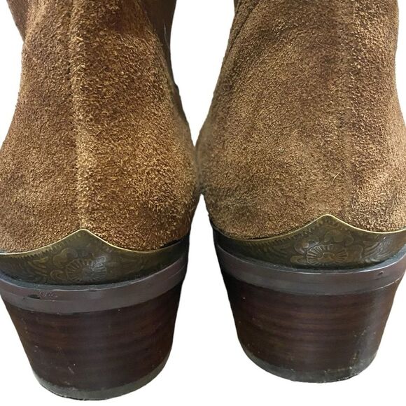 Very Volatile Chocolate Brown Suede Western Boots Chic Metal Detail Toe & Heel - Picture 3 of 14